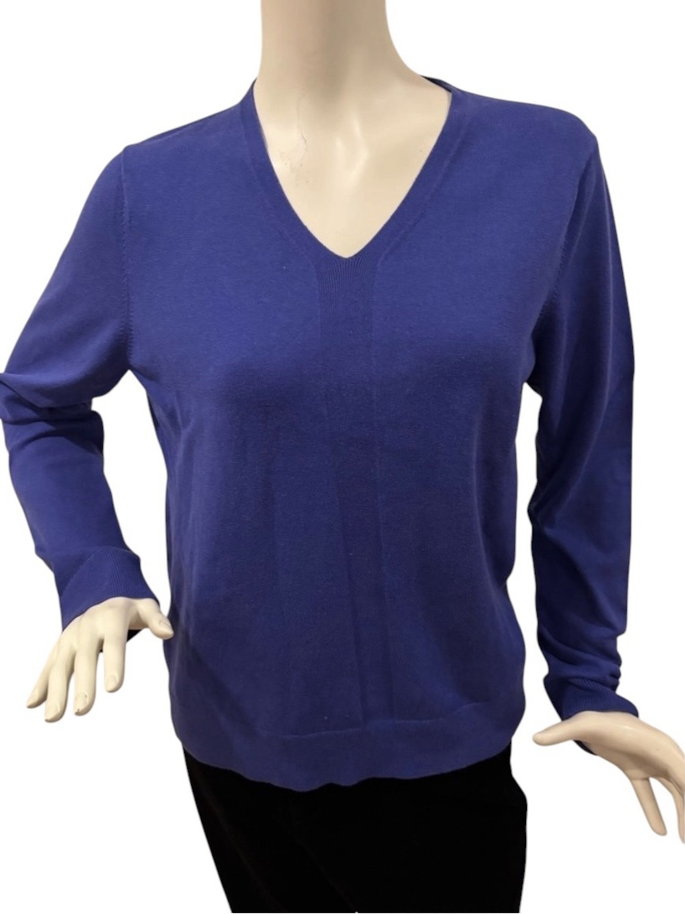 Talbots Modern V-Neck Blue Sweater, Cotton Blend, Women's Size Large